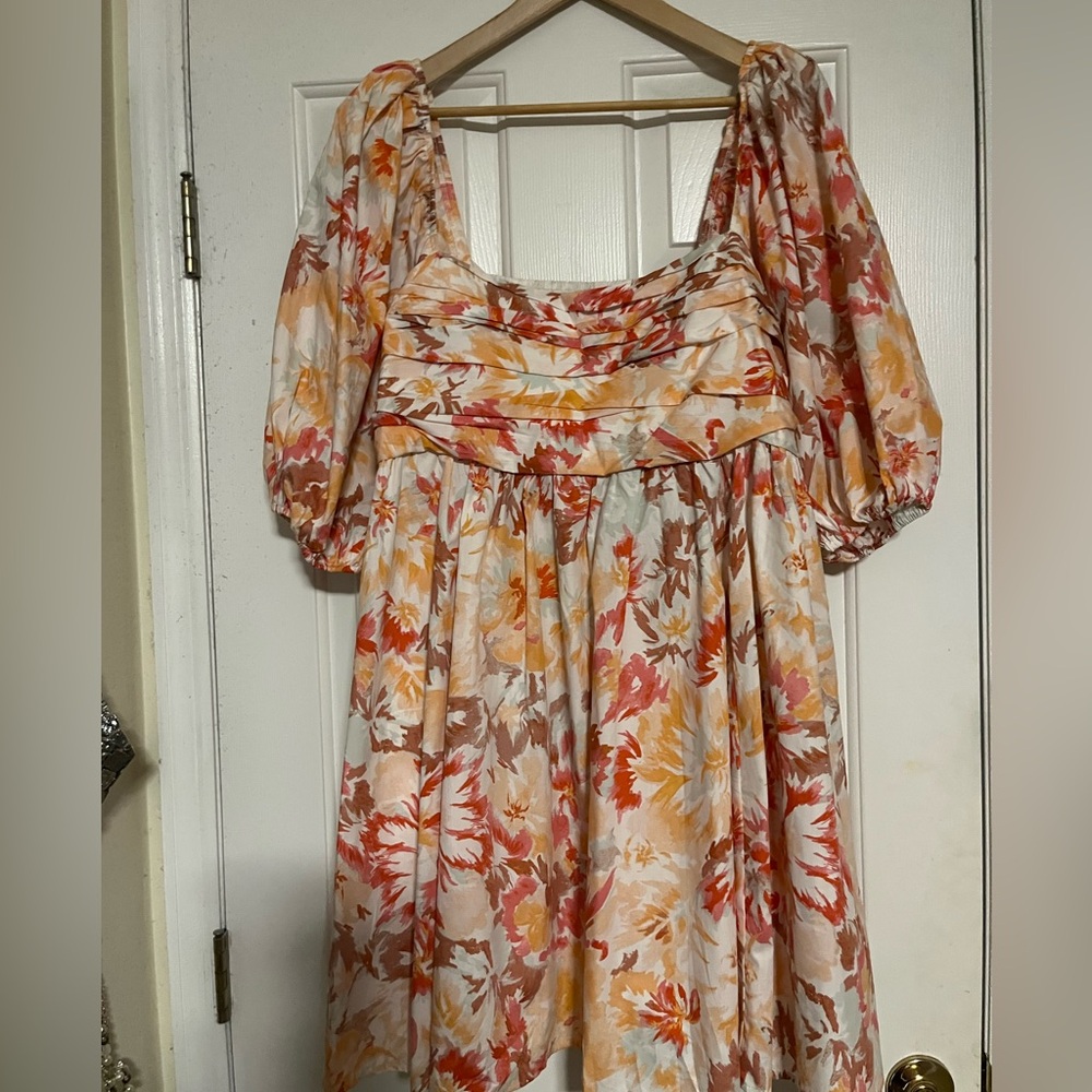 Abercrombie and fitch fall print puff sleeve babydoll dress  size xlt